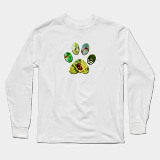 pet paw prints with ladybug photo background Long Sleeve T-Shirt